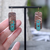 Artsy OOAK Textured Copper Brass Patina Riveted Statement Earrings Jax Atelier San Diego Made