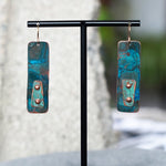 Blue Copper Patina Rectangular Riveted Statement Earrings JAX Atelier San Diego Made