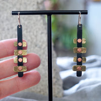 Artful Black Copper Patina Hammered Brass Riveted Step Earrings Jax Atelier Made in San Diego 