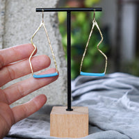 Unique Hammered Brass Sky Blue Abstract OOAK Earrings JAX Atelier Made in San Diego