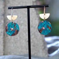 Textured Gold Brass Blue Copper Patina Riveted Sculptural Earrings Jax Atelier Made in San Diego