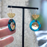 OOAK Textured Brass Blue Copper Patina Riveted Statement Earrings Jax Atelier Made in San Diego