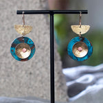 Hammered Brass Blue Copper Patina Riveted Statement Earrings Jax Atelier San Diego Made