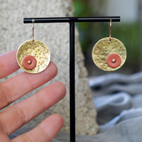 Unique Hammered Brass Patina Burnt Orange Polymer Clay Riveted Statement Earrings by Jax Atelier San Diego Made 