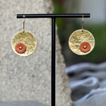 Artful Textured Brass Burnt Orange Polymer Clay Riveted Earrings by Jax Atelier Made in San Diego 