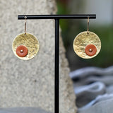 Artful Textured Brass Burnt Orange Polymer Clay Riveted Earrings by Jax Atelier Made in San Diego 