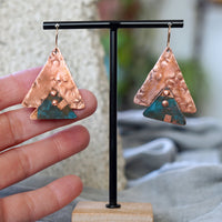 Artsy Textured Copper Patina Riveted Geometric Earrings Jax Atelier San Diego Made