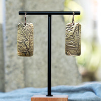 Artful Textured Rectangular Brass Patina Statement Earrings JAX Atelier Made in San Diego