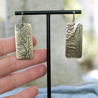 Unique Textured Rectangular Brass Patina Statement Earrings JAX Atelier Made in San Diego