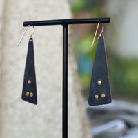 Artsy Trapezoid Geometric Black Copper Patina Brass Riveted Earrings JAX Atelier Made in San Diego