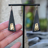 OOAK Trapezoid Black Copper Patina Brass Riveted Statement Earrings JAX Atelier San Diego Made