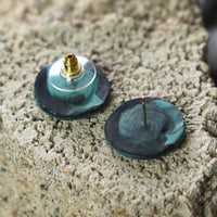 Teal Black Marbled Polymer Clay Stud Earrings Jax Atelier